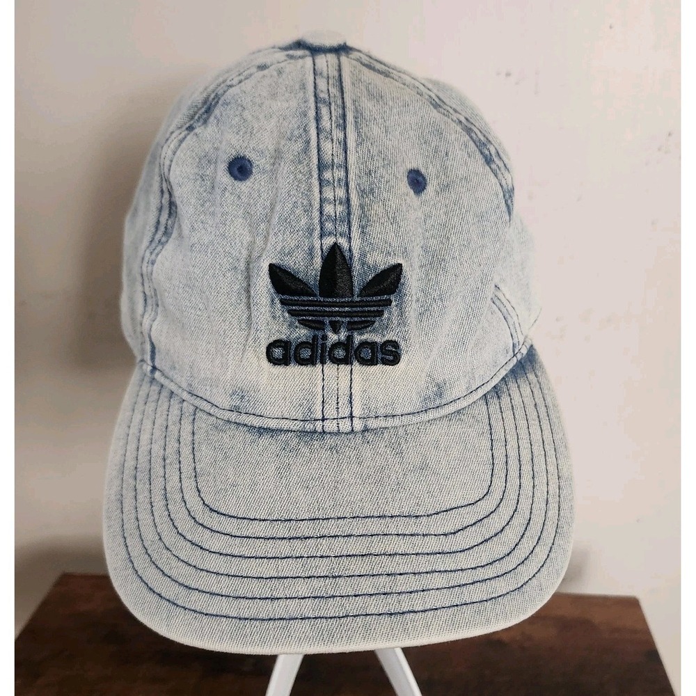Adidas Originals Trefoil Distressed Hat Acid Stonewash Denim Strapback Hat